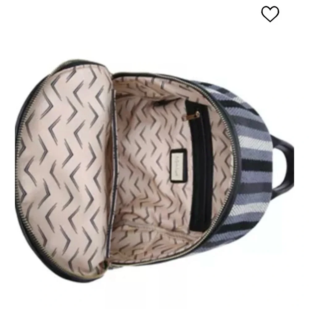 MODA Luxe Trent Backpack Blue Striped Patterned Fabric Faux Leather Travel Bag